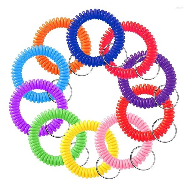 Llaveros 100 PCS Colorido Primavera Muñeca Bobina Llavero Pulsera Estirable Banda Llavero Cadena