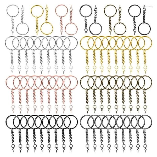 Porte-clés 100 pièces 25mm couleur porte-clés en métal rond bifurqué O anneaux avec chaîne pour maison voiture bureau clé accessoires