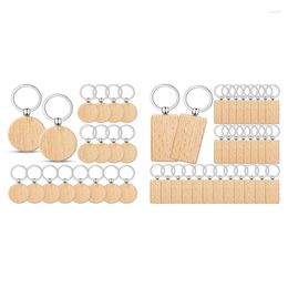Porte-clés 100 pièces rond bois porte-clés vierges bricolage en bois inachevé porte-clés étiquette B