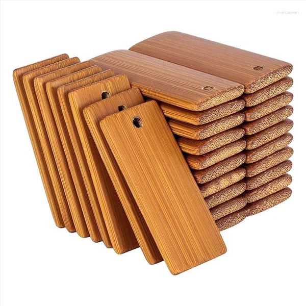 Llaveros 100pcs 45x20mm Etiquetas de madera rectangulares para llaveros Anillos Etiqueta de llavero de madera sin terminar de bambú