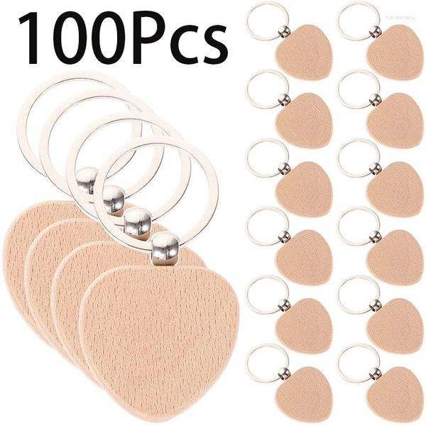 Keychains 100pcs Diy Anillo de llaves de llavero de llavero de madera en blanco