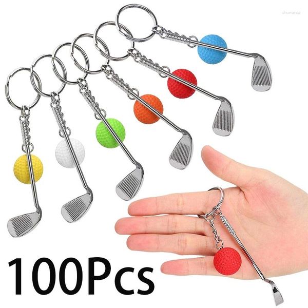 Keychains 100pcs llavero mini golf raqueta colgante de pelota de llaves llavero creative metal tenis cadena clubes deportivos regalo