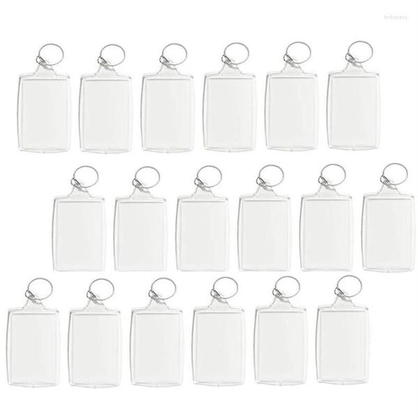 Porte-clés 100pcs Po Porte-clés Rectangle Transparent Blanc Acrylique Insert Cadre Photo Porte-clés Porte-clés DIY Split Ring269l