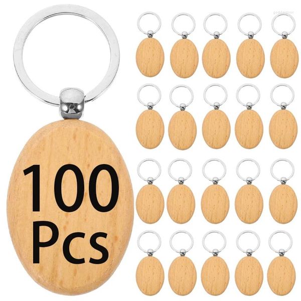 Keychains de 100 piezas de llave de madera en blanco de madera con llavero