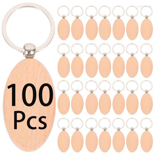 Keychains 100pcs Wood Kiscarchain Blanks Natural Pet Tags Nom des bagages