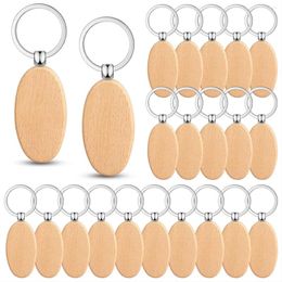 Keychains 100pcs Blandes de porte-clés en bois Blanks Wood Chain Bulk Tag Unached Tag Ring For DIY Gift Crafts (OVAL)
