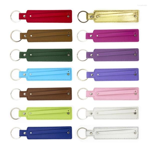 Porte-clés 10pc couleurs PU cuir porte-clés avec 8mm petite ceinture adaptée aux lettres coulissantes charme femmes hommes mode bijoux cadeau