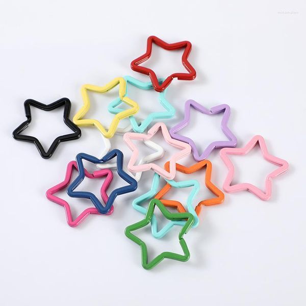 Llaveros 10pcs 35mm Colorido pintado en forma de estrella en blanco Split Key Ring Holder Fit Unisex DIY Keyring Keyfob Chain Jewelry Making Crafts Miri2