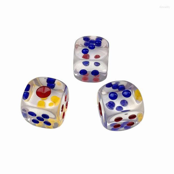 Llaveros 10PCS 6 lados Juegos de mesa portátiles Dados 24MM Acrílico Esquina redonda Juego de mesa Cubos de fiesta Dados digitales