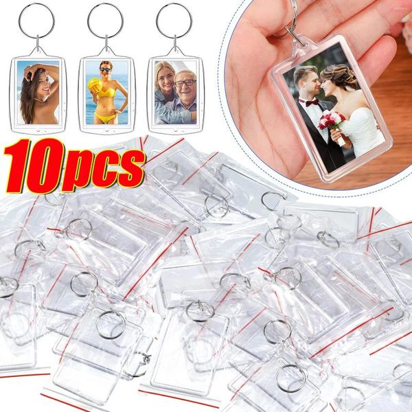 Llaveros 10 unids Acrílico PO Marco Llavero con borlas Snap-In Inserto personalizado Llavero en blanco Imagen clara