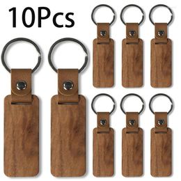 Sleutelhangers 10 stuks blanco PU lederen sleutelhanger houten hanger rechthoekige kleine geschenksleutelhanger