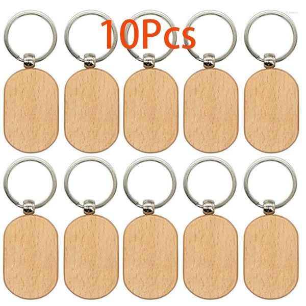 Porte-clés 10pcs blanc en bois porte-clés rectangle clé tag bricolage bois vierges plaque de souvenir pour animaux de compagnie