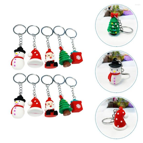 Porte-clés 10 pièces porte-clés de noël père noël porte-clés bonhomme de neige arbre de noël ornements porte-clés pour clés de voiture sac pendentifs