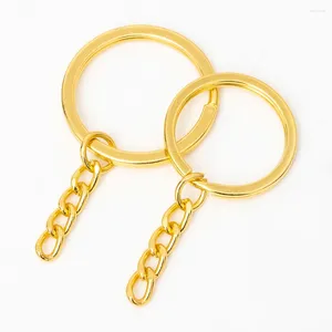 Llaveros 10 unids color oro 25/30 mm alambre redondo anillo dividido 4 eslabones cadena llavero metal llave de hierro plano