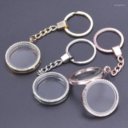 Keychains 10pcs / lot 35 mm en verre rond Mémoire de médaillon de médaillon porte-clés pour femmes vivant images flottantes relicario charmes
