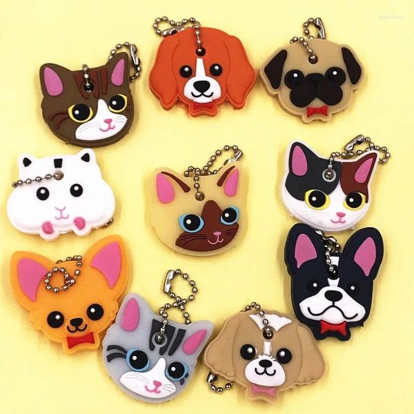 Llaveros 10 unids/lote dibujos animados lindo llavero mujer hombre cubierta tapa PVC animal niños anillo gato personaje titular perro icono