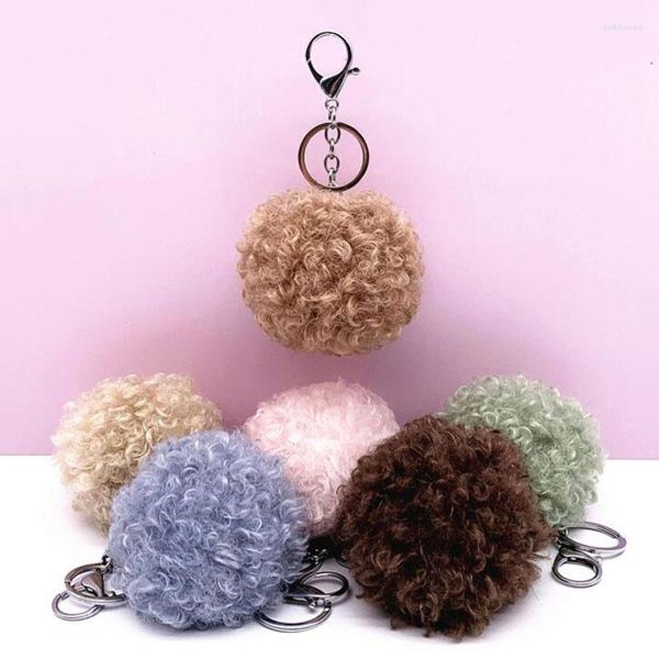 Llaveros 10 unids/lote joyería de moda mujeres bolas de peluche rollo de lana de imitación para niñas bolsa colgante decoraciones de coche