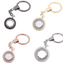 Sleutelchains 10 stks/perceel ronde geheugen Living Glass Floating Medaillon Hanger Key Ring voor mannen Locket Chain Women Gift Sieraden maken