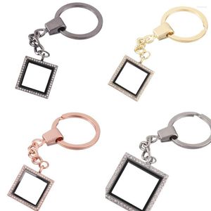 Porte-clés 10 pcs/lot carré mémoire vivant verre porte-clés flottant médaillon porte-clés porte-clés pour bijoux accessoires Hanmade