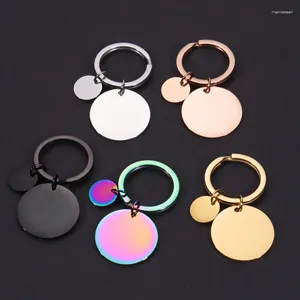 Keychains 10pcs / lot miroir en acier inoxydable Chain de clé polie de la chaîne clés ronde Blank Pendante Bijoux en fabrication de 5 couleurs