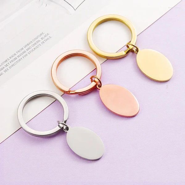 Llaveros 10 unids Espejo Polaco Llaveros redondos de acero inoxidable Oval Colgante en blanco para DIY Nombre personalizado Logotipo Joyería para mujer