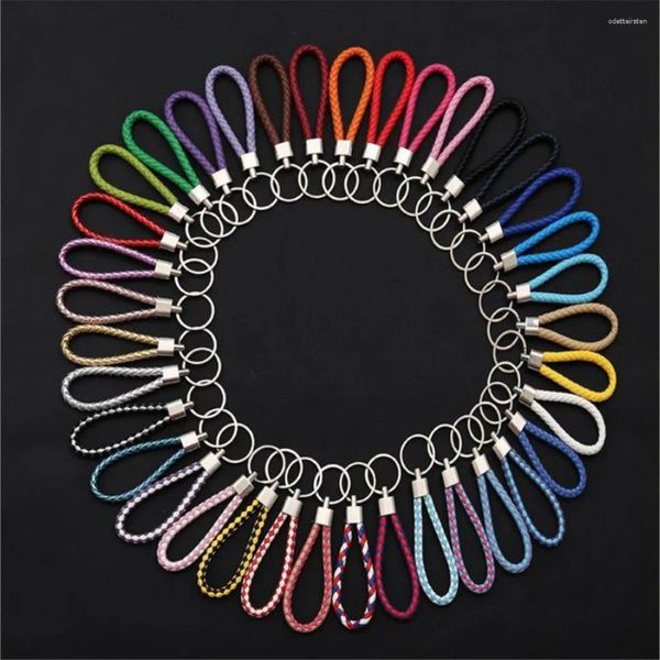 Porte-clés 10pcs PU cuir porte-clés voiture porte-clés hommes femmes tressé tissé corde bricolage sac pendentif porte-clés cadeaux