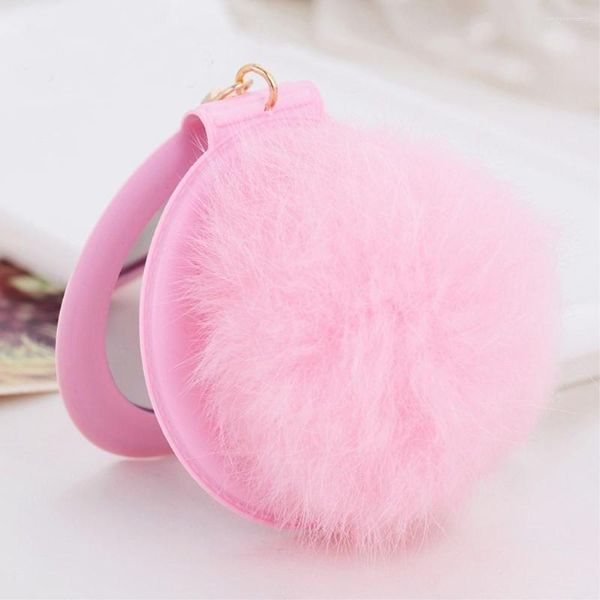 Porte-clés 10 pièces Rex boule de fourrure Pom pendentif à breloque avec miroir pour dame filles sac à main accessoires de mode porte-clés noël