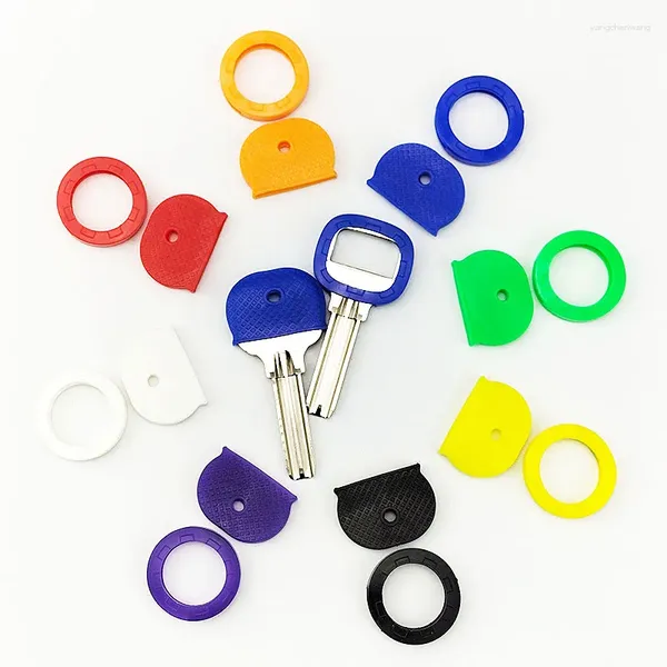 Porte-clés 10pcs silicone élastique clé couverture porte-clés creux serrures souples clés étanches capuchon pendentif identification protéger porte-clés