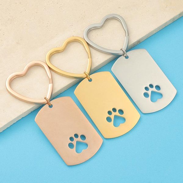 Porte-clés 10 pièces en acier inoxydable creux chien griffe étiquette porte-clés métal blanc militaire pour enregistrer graver porte-clés