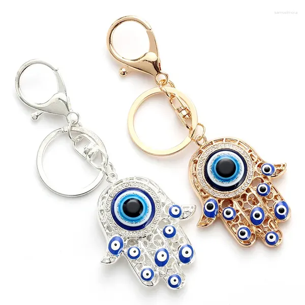 Llaveros 10 unids turco Lucky Glass Blue Eye Palm Mano Llavero Langosta Cierre Mujeres Hombres Bolso Hangle Coche Titular de la llave Anillo Joyería