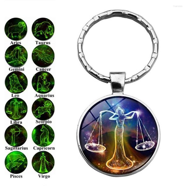 Porte-clés 12 Constellation porte-clés lumineux en gros signe du zodiaque pendentif pour sacs à dos porte-clés clés de voiture hommes cadeau d'anniversaire