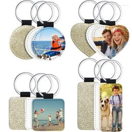 Keychains 12 Pack Sublimation Spaties Keychain 4 Types Glitter PU Leather Diy Heat Transfer Keyring Miri22