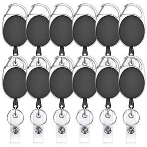 Keychains 12 PCS Zwart intrekbare sleutelketen Badge -kaarthouders Reelkoordclip met riem en ring