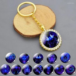 Keychains 12 Signe du zodiaque Keychain Rhingestone Keyrings Scorpion Leo Aries Constellation bijoux bijoux d'anniversaire pour hommes et femmes