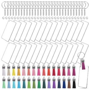 Porte-clés 120 Pcs Acrylique Porte-clés Blanc Gland Pendentif Ensemble Comprend Rectangulaire Transparent