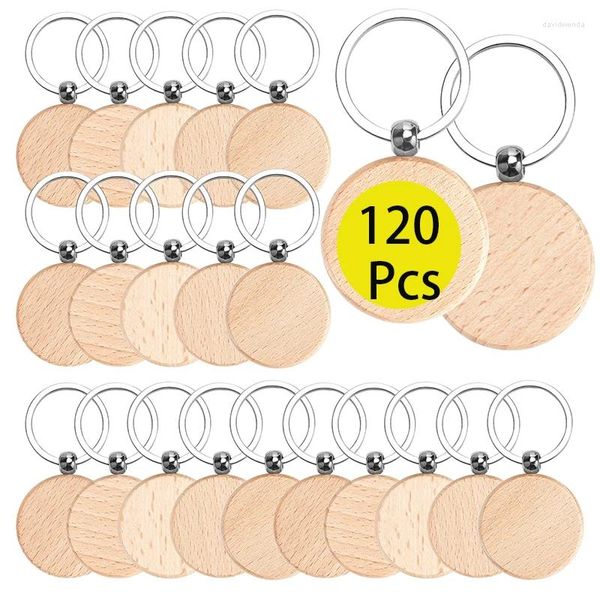 Keychains 120pcs Wood Keychain Blanks Rectangle Rectange Round Tag Cadena para artesanías de bricolaje