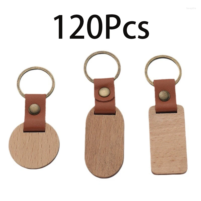 Sleutelhangers 120 stuks houten ronde retro rechthoek sleutelhanger beuken metalen sleutelhanger