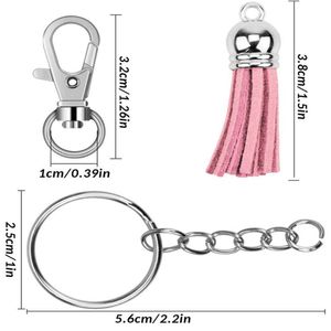 Sleutelhangers 125-delige set draaibare hakensleutelhangerskwasten bulk handgemaakte DIY sleutelhanger ambachten mode lederen kwast hanger voor Je300G