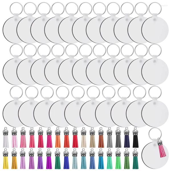 Porte-clés 128pcs Sublimation Porte-clés Blanks Set Porte-clés Transfert de chaleur Glands MDF Blank-Round