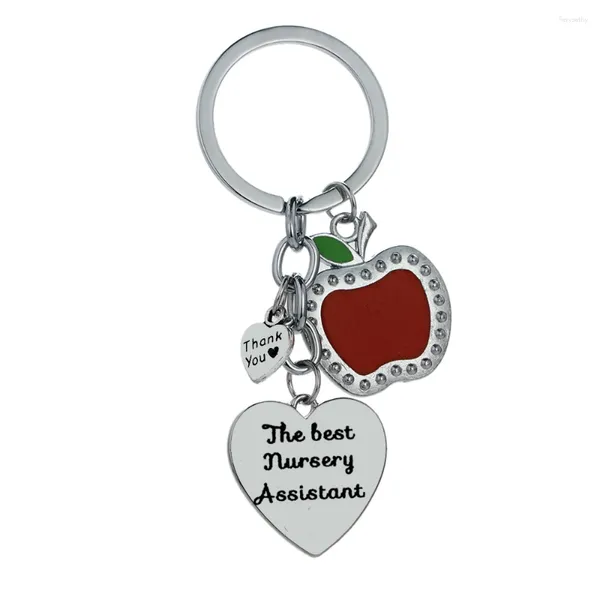 Keychains 12pc en gros merci l'assistant maternelle coeur de pomme de pomme rouge pour le charme de cadeaux de la journée des enseignants