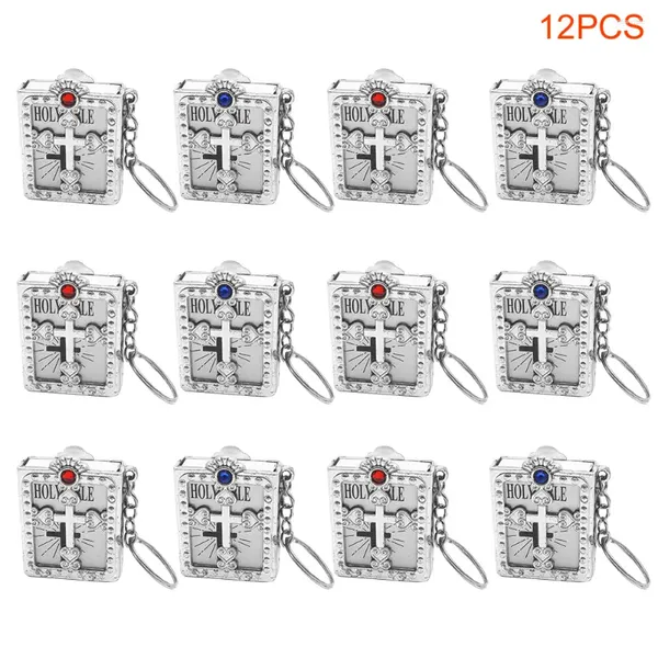 Porte-clés 12pcs porte-clés universel portable bijoux en plastique baptême anglais colliers mini pendentif cadeau accessoires catholique croix bible