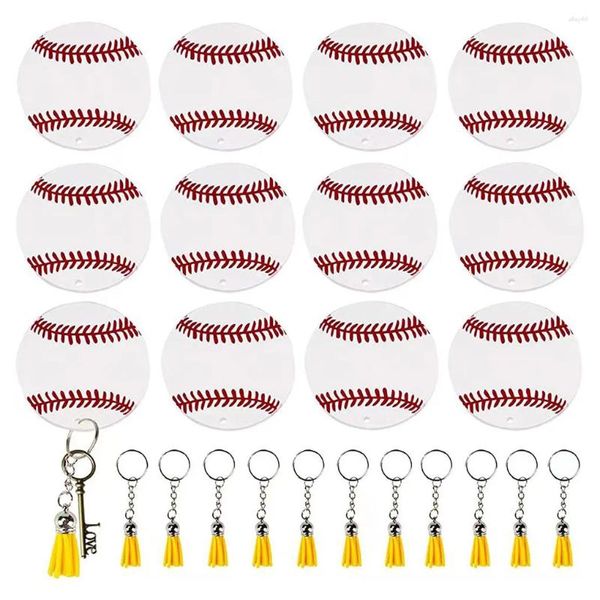 Llaveros 12 unids Llavero Acrílico Béisbol Redondo Durable Anillos Activos Luz Portátil Conveniente Pequeño Adorno Unisex Hermoso