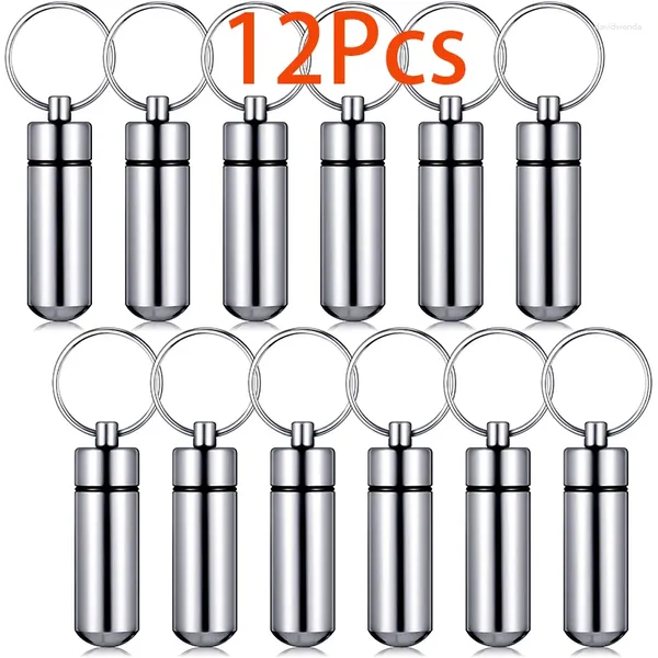 Porte-clés 12pcs mini boîte porte-clés tube de conteneur de géocaching en aluminium étanche pour le voyage de camping en plein air