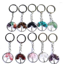 Porte-clés 12pcs femmes puce naturelle quart pierre perle 30mm arbre de vie lanière en gros porte-clés