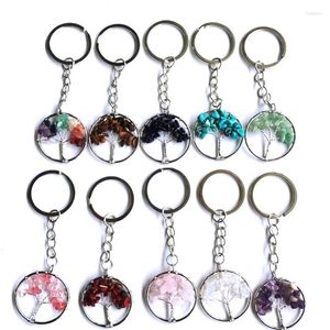 Llaveros 12pcs Mujeres Natural Chip Quart Piedra Bead 30mm Árbol de la vida Lanyard Llaveros al por mayor