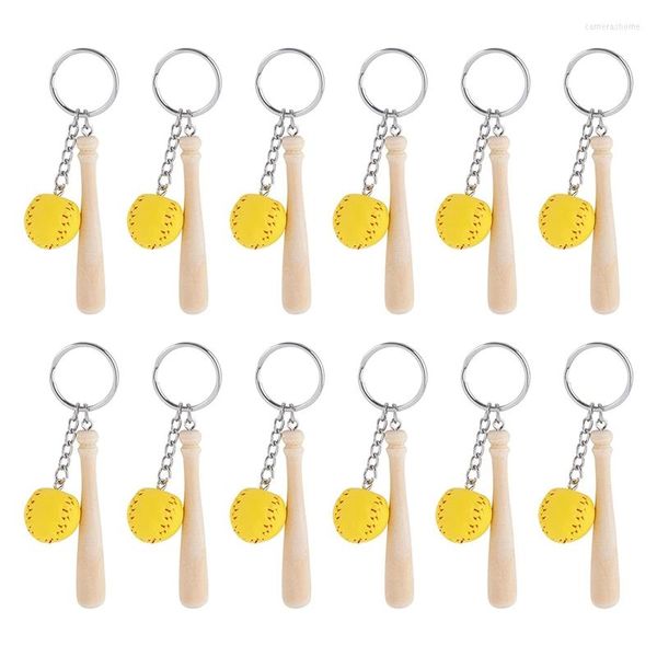 Porte-clés 12 pièces batte de Baseball en bois avec pour MINI Softball porte-clés sport porte-clés cadeaux d'équipe