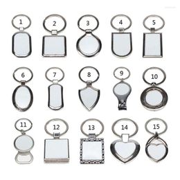 Sleutelhangers 15 Vormen Sublimatie Transfer Papier Blanks DIY Metalen Ronde Sleutelhangers Warmte Pers Po Custom Sieraden Maken Smal22