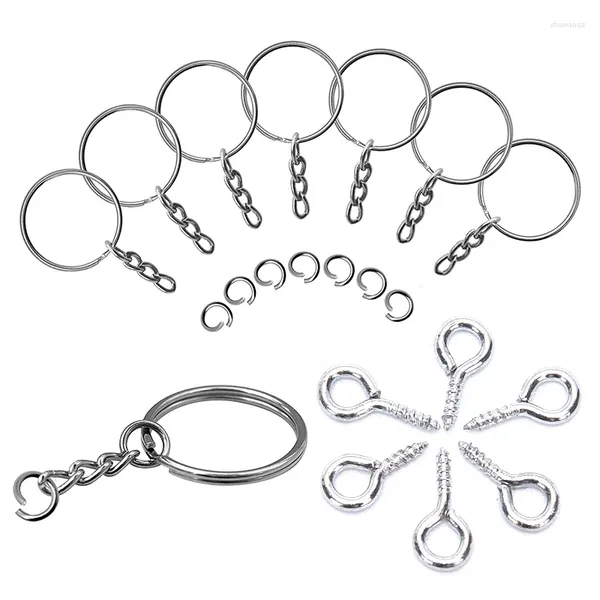 Keychains 150pcs / lot Anneau de touche avec chaîne saut fendu anneaux à vis des épingles d'œil à vis bricolage