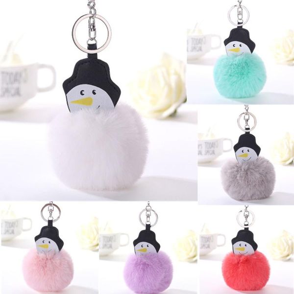 Keychains 15 cm de muñeco de nieve de Navidad Mujeres colgantes de la llave del anillo de llave pompones de pompones F626