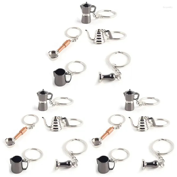 Porte-clés 15pcs Creative Barista Café Tamper Porte-clés Espresso Portafilter Moka Pichet Porte-clés Accessoires portables Cadeau